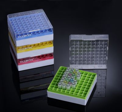 Polycarbonate Freezer Box, 81 - 2" Wells, 132 x 132x53mm, w/Removable Lid, 20 Pk