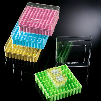 2 Inch 100 Well Polycarbonate Freezer Box (132x132x53mm) w/ Removable Lid. 20CT