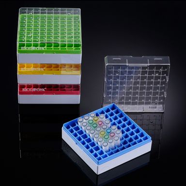 3.75" 81-Well Polycarbonate Freezer Box (132x132x95mm) w/ Removable Lid. 20CT