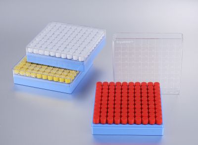 1" 100 Well Blue Polycarbonate Scan-Ready Autoclavable Cryogenic Storage Box, 12Pk