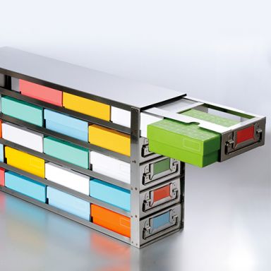 SS 4x5 Freezer Rack w/ Side Access Drawers 560x140x295mm Fits 20 Std 2" Storage Boxes 1/Pk