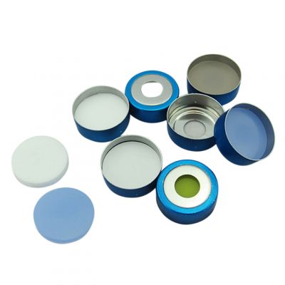 Crimp Top 20mm Silver Aluminum Vial Cap w/ Natural PTFE/Natural Silicone Septa, 100/Pk