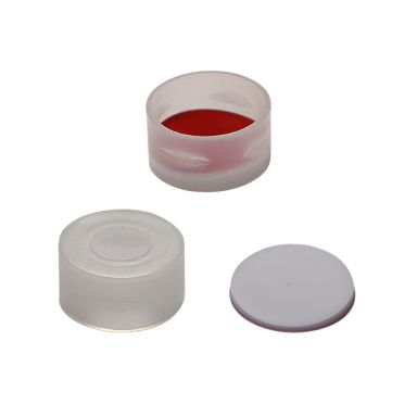 Snap Top 11mm Pre-Slit Natural Plastic Vial Cap w/ Red PTFE/White Silicone Septa, 100/Pk