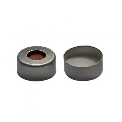 Crimp Top 11mm Pre-Slit Silver Aluminum Vial Cap w/ Red PTFE/White Silicone Septa, 100/Pk