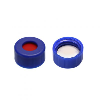 Snap Top 11mm Pre-Slit Blue Plastic Vial Cap w/ White PTFE/Red Silicone Septa, 100/Pk