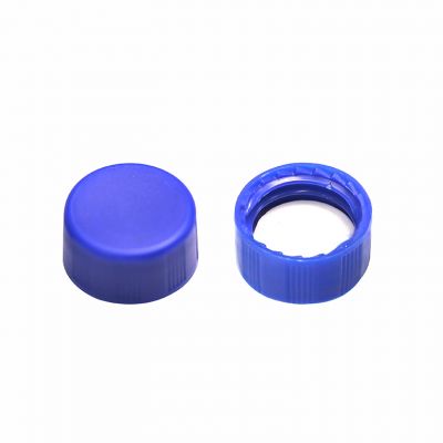 Screw Top 9mm Blue Plastic Vial Cap w/ White PTFE/Red Silicone Septa, 100/Pk
