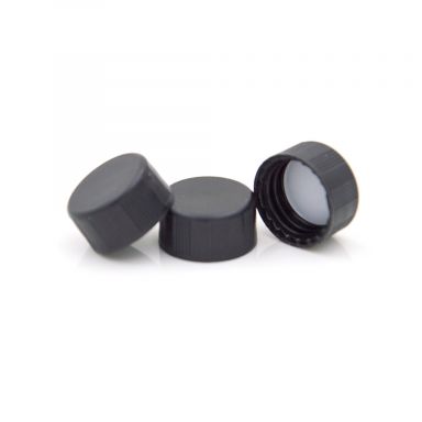 Screw Top 9mm Black Plastic Closed Top Vial Cap w/ White PTFE/Red Silicone Septa, 100/Pk