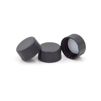 Screw Top 9mm Black Plastic Closed Top Vial Cap w/ White PTFE/Red Silicone Septa, 100/Pk