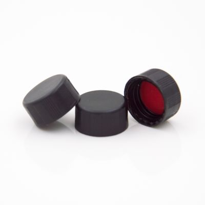Screw Top 9mm Black Plastic Closed Top Vial Cap w/ Red PTFE/White Silicone Septa, 100/Pk