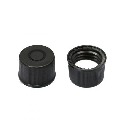 Screw Top 8mm Black Plastic Closed Top Vial Cap w/ White PTFE/Red Silicone Septa, 100/Pk