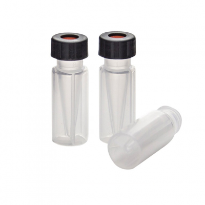 Snap Ring HPLC Autosampler Vials w/Micro-Insert, 0.3 mL, 11mm, Clear Plastic, 100Pk