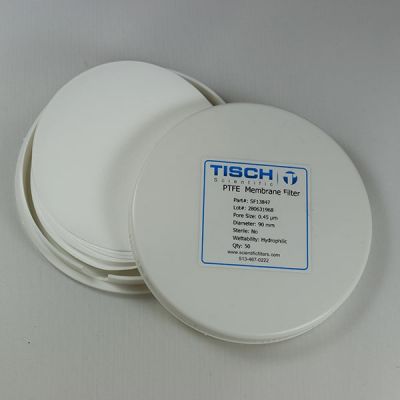 PTFE Hydrophilic Membrane Filters, 0.45um, 90mm, Nonsterile, 50/Pk