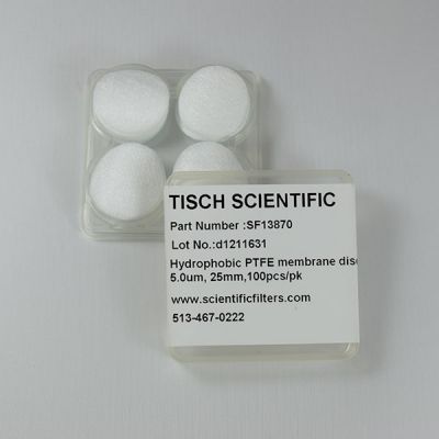 PTFE Membrane Filters, 5.00 um, 25mm, Nonsterile, 100/Pk