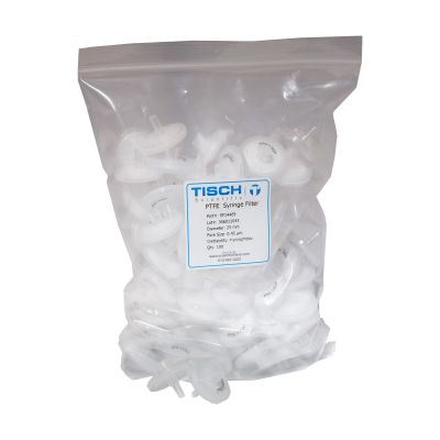 PTFE Syringe Filter, 0.45 µm, 25 mm, Luer-Lok/Luer Slip, Non-Sterile, 100/Pk