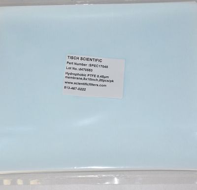 PTFE Membrane Filters, 0.45um, 8 Inch x 10Inch, Nonsterile, 20/Pk