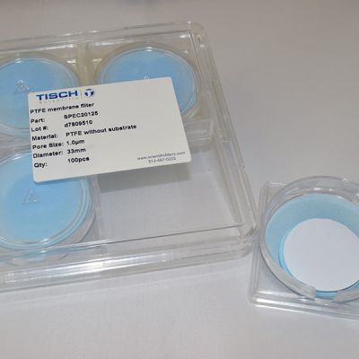 Hydrophobic PTFE Membrane Filters, 1.0um, 33mm, w/out Substrate, Nonsterile 200/Pk