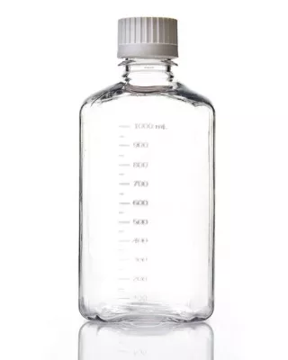 EZBio 1 L (1,000 mL) PETG Media Bottle, Square, Sterile, 38-430 VersaCap, 12/PK