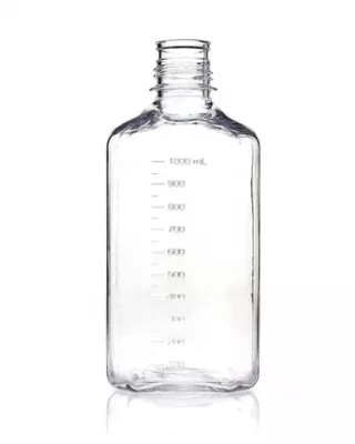 EZBio 1 L (1,000 mL) PETG Media Bottle, Square, Nonsterile, 38-430 VersaCap, No Caps, 12/PK