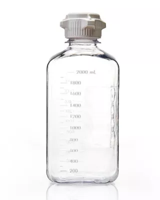 EZBio 2 L (2,000 mL) PETG Media Bottle, Square, Sterile, 53B VersaCap, 6/PK