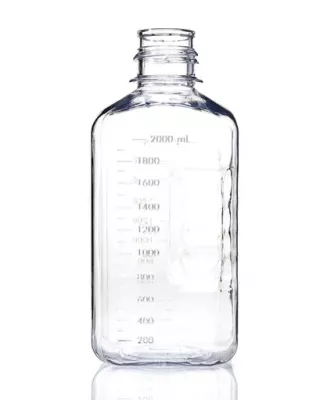EZBio 2 L (2,000 mL) PC Media Bottle, Square, Nonsterile, 53B VersaCap, No Caps, 6/PK