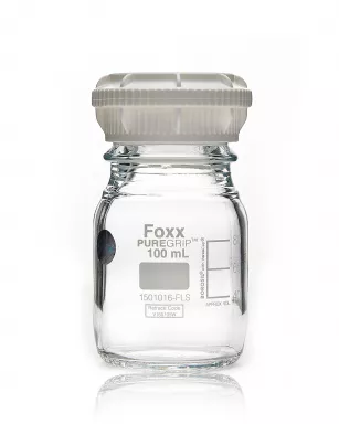 PUREGRIP(R) Reusable Round Glass Media Storage Bottles with GL45 VersaCap, 100 mL, 10/CS