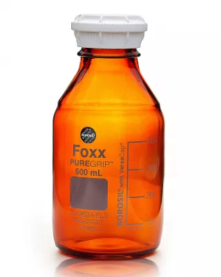 PUREGRIP Amber Glass Reagent Bottle, GL45 VersaCap, 1 L (1,000 mL), 10/CS