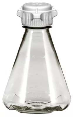 EZBio 1 L PC Erlenmeyer Flask, Sterile, 53 mm (53B) VersaCap, Baffled, Vented, 6/PK