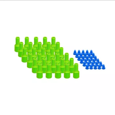 EZwaste HPLC Waste Fittings, " OD, Blue Nut/Yellow Ferrule, 1/4-28 Thread, 30/PK