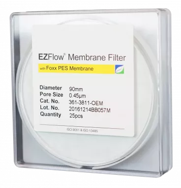 EZFlow(R) PES Membrane Filters, 0.45 um, 90 mm Diameter Filter Discs, Non-Sterile, 25/PK