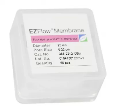 EZFlow Hydrophobic PTFE Membrane Disc Filter, 0.22um, 25mm, 50/PK