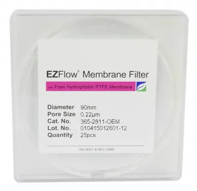 EZFlow(R) PTFE Hydrophobic Membrane Filters, 0.22 um, 90 mm Diameter Filter Discs, 25/PK