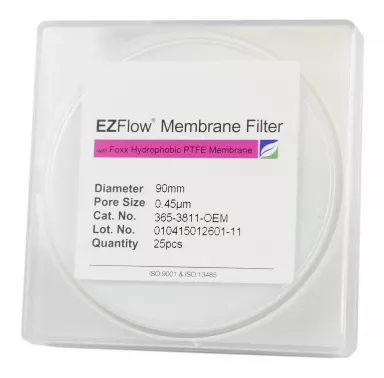EZFlow(R) PTFE Hydrophobic Membrane Filters, 0.45 um, 90 mm Diameter Filter Discs, 25/PK