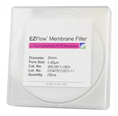 EZFlow Hydrophobic PTFE Membrane Disc Filter, 0.45um, 90mm, 25/PK