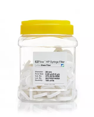 EZFlow Glass Fiber Syringe Filter, 0.22um, 25mm, Nonsterile, 100/PK