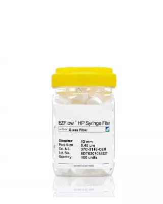 EZFlow Glass Fiber Syringe Filter, 0.45um, 13mm, Nonsterile, 100/PK