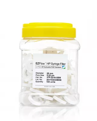 EZFlow Hydrophilic Glass Fiber Syringe Filter, 0.22um, 25mm, Nonsterile, w/ GF Prefilter, 100/PK