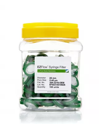 EZFlow Nylon Syringe Filter, 0.45um, 25mm, Nonsterile, 100/PK