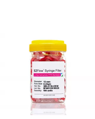 EZFlow Hydrophobic PTFE Syringe Filter, 0.22um, 13mm, Nonsterile, 100/PK