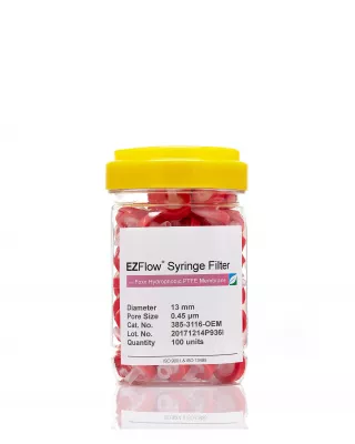 EZFlow Hydrophobic PTFE Syringe Filter, 0.45um, 13mm, Nonsterile, 100/PK