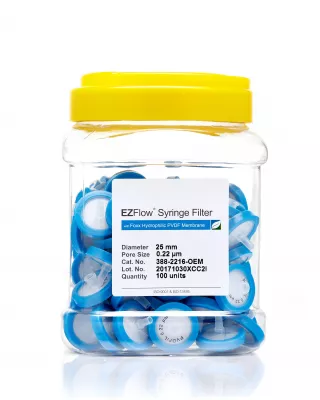 EZFlow Hydrophilic PVDF Syringe Filter, 0.22um, 25mm, Nonsterile, 100/PK