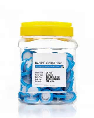 EZFlow Hydrophilic PVDF Syringe Filter, 0.45um, 25mm, Nonsterile, 100/PK
