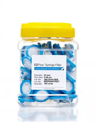 EZFlow Hydrophilic PVDF Syringe Filter, 0.45um, 33mm, Nonsterile, 100/PK