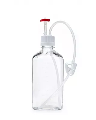 EZBio Single Use PC Bottle, 1,000 mL (1 L), 38-430 VersaCap, w/ Vent & Dip Tube, Sterile, 10/CS