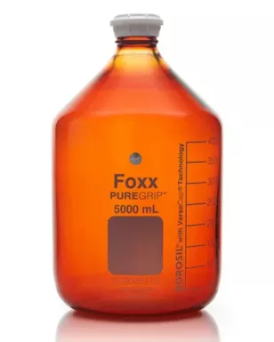 PUREGRIP(R) Rhino Safety Coated Glass Bottles, Amber, 5L, with GL45 VersaCap