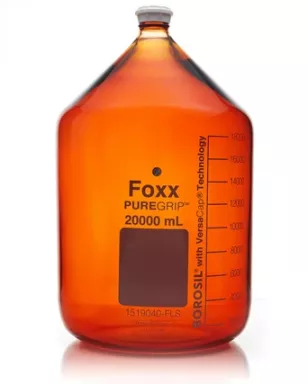 PUREGRIP(R) Rhino Safety Coated Glass Bottles, Amber, 20L, with GL45 VersaCap