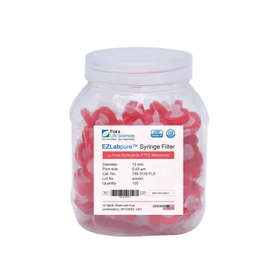 EZlabpure PES Syringe Filter, 0.22um, 25mm, Nonsterile, 100/PK