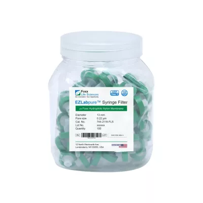 EZlabpure GF/PES Syringe Filter, 0.22um, 25mm, Nonsterile, w/ GF Prefilter, 100/PK