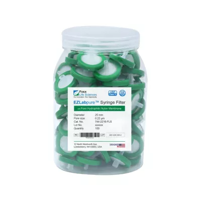 EZlabpure GF/PES Syringe Filter, 0.45um, 25mm, Nonsterile, w/ GF Prefilter, 100/PK