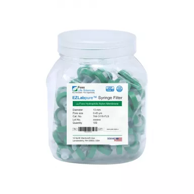 EZlabpure(TM) Nylon Syringe Filters, 0.22 um Pore Size Membrane, 13 mm,Non-Sterile,100/PK