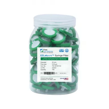 EZlabpure(TM) Nylon Syringe Filters, 0.22 um Pore Size Membrane, 25 mm,Non-Sterile, 100/PK